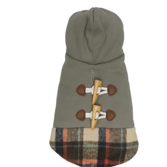 Vibrant Life Dog Pet Cat Clothes Grey & Plaid Hooded Jacket with Faux Toggles - Picture 4 of 4